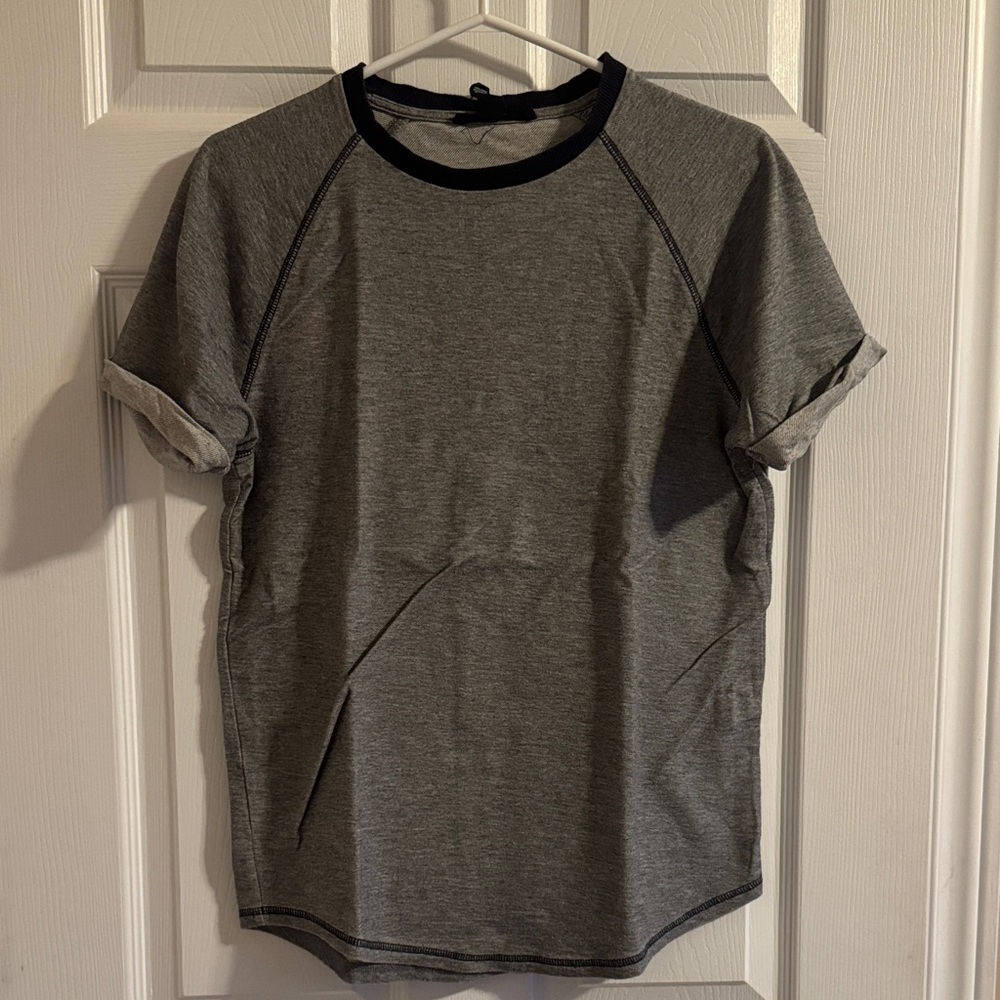 Men's Heather Grey Raglan Short Sleeve Tee with Black Crew